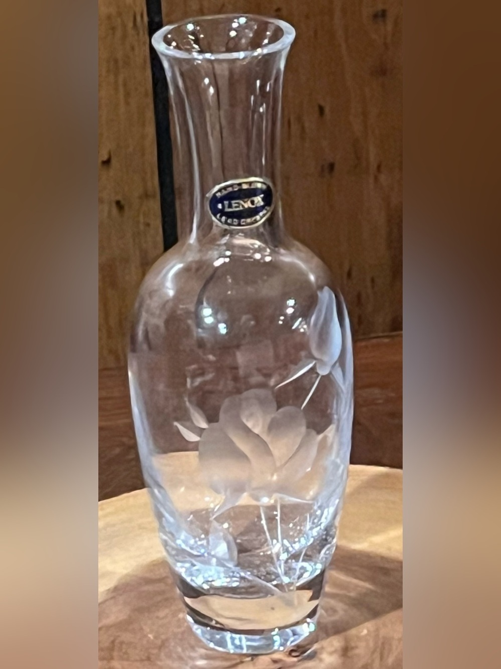 Lenox Small Vase with Frosted Floral Etching ht 7 1/2”
